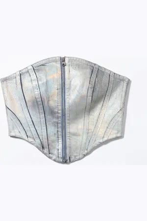 Monki Holographic Corset Denim Top