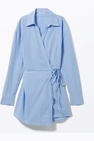Monki Long-Sleeved Mini Wrap Shirt Dress