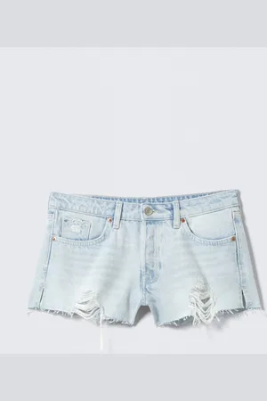 Monki Low Rise Raw Hem Mini Denim Shorts