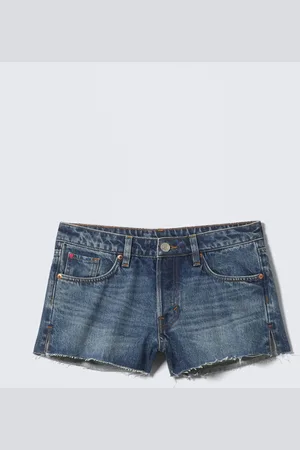 Monki Low Rise Raw Hem Mini Denim Shorts