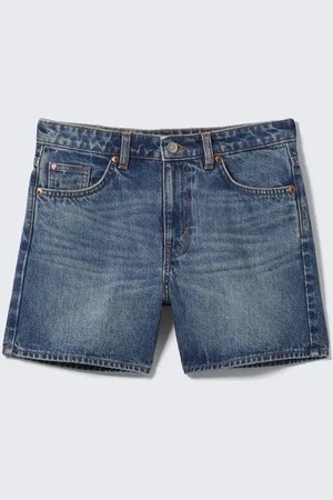 Monki Aimo Mid-Rise Straight Leg Denim Shorts
