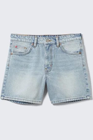 Monki Aimo Mid-Rise Straight Leg Denim Shorts