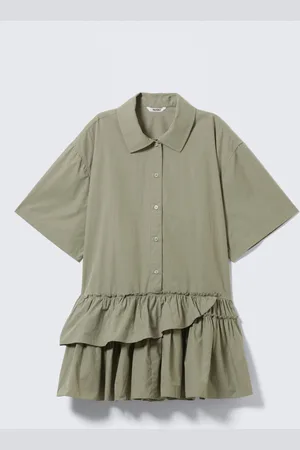 Monki Oversized Ruffled Mini Shirt Dress