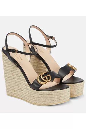 Gucci Double GG leather espadrille wedge sandals