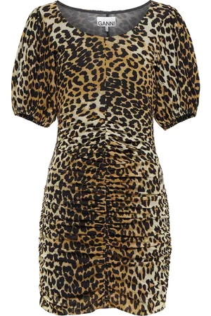Ganni Leopard-print ruched minidress