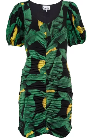Ganni Printed ruched mini dress
