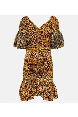 Paco rabanne Embellished animal-print ruched minidress