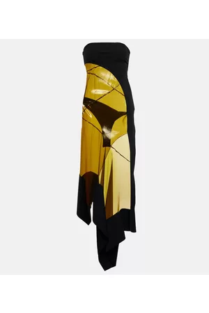 MUGLER Sheer-paneled asymmetric midi dress