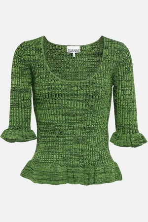 Ganni Ruffle-trimmed ribbed-knit sweater