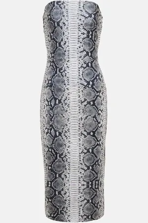 Norma Kamali Snake-print bandeau jersey midi dress