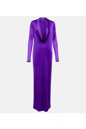 VERSACE Cowl-neck draped satin gown