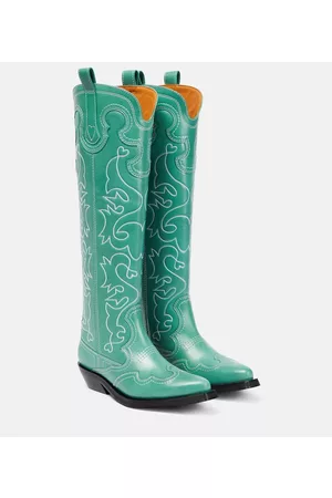 Ganni Naiset Cowboy - Embroidered leather cowboy boots