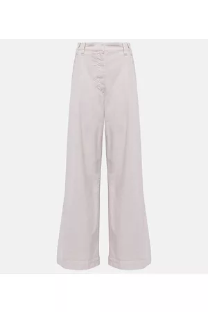 Brunello Cucinelli Naiset Leveälahkeiset - Pleated wide-leg cotton poplin pants
