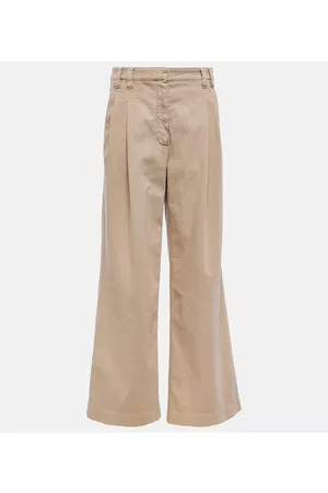 Brunello Cucinelli Naiset Leveälahkeiset - Pleated wide-leg cotton pants
