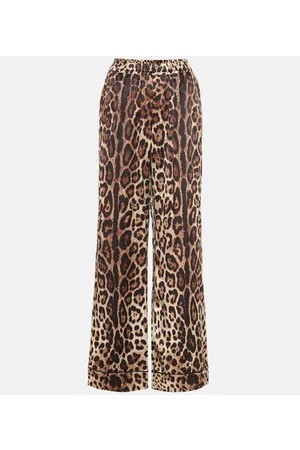 Dolce & Gabbana Naiset Leveälahkeiset - Leopard-print silk pants