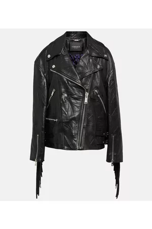 VERSACE Naiset Nahkatakit - Fringed leather biker jacket