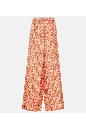 VERSACE Naiset Leveälahkeiset - Logo wide-leg silk pants