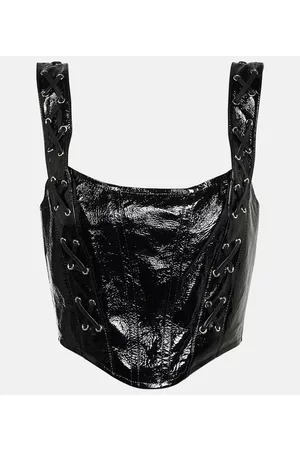 Alessandra Rich Naiset Hihattomat - Leather lace-up bustier top