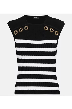 Balmain Naiset Hihattomat - Striped ribbed-knit top