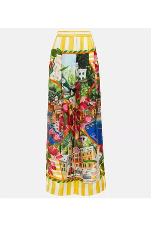 Dolce & Gabbana Naiset Leveälahkeiset - Portofino high-rise silk twill wide-leg pants