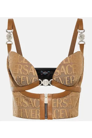 VERSACE Naiset Hihattomat - Allover leather-trimmed bustier