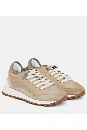 Brunello Cucinelli Naiset Tennarit - Embellished suede-panelled sneakers
