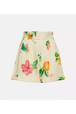 AlÃ©mais Naiset Shortsit - Floral high-rise linen shorts