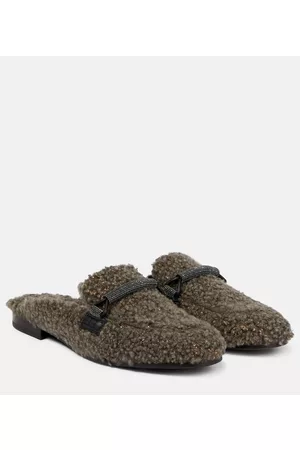 Brunello Cucinelli Naiset Tohvelit - Embellished shearling slippers