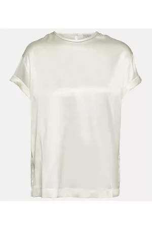 Brunello Cucinelli Naiset T-paidat - Silk-blend satin T-shirt