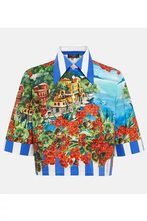 Dolce & Gabbana Naiset Crop - Portofino printed cotton poplin cropped shirt