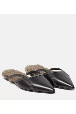 Brunello Cucinelli Naiset Balleriinat - Shearling-trimmed leather slippers