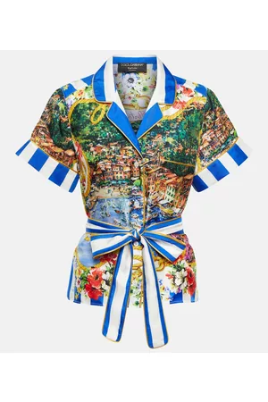 Dolce & Gabbana Naiset T-paidat - Portofino printed belted silk shirt