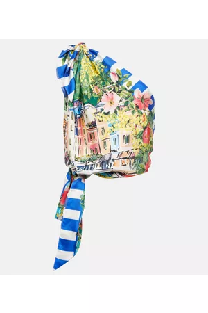 Dolce & Gabbana Naiset Hihattomat - Portofino printed one-shoulder silk top