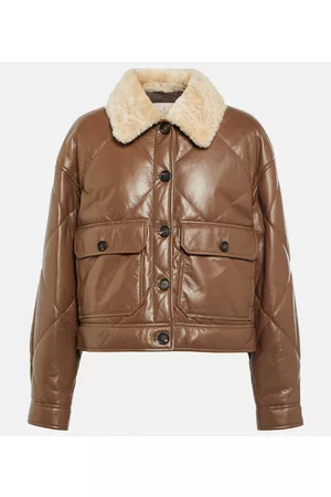 Brunello Cucinelli Naiset Nahkatakit - Shearling-trimmed leather jacket