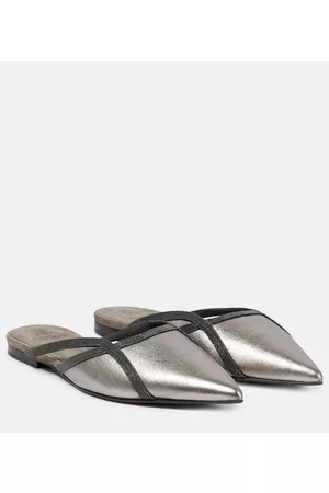 Brunello Cucinelli Naiset Sandaalit - Metallic leather mules