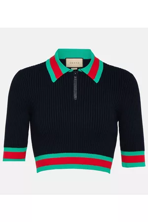 Gucci Naiset Pikee - Ribbed-knit cropped polo shirt