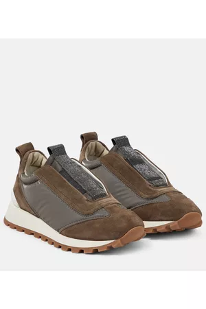 Brunello Cucinelli Naiset Tennarit - Embellished suede and mesh sneakers