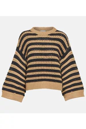 Brunello Cucinelli Naiset Neuleet - Striped wool, cashmere, and silk sweater