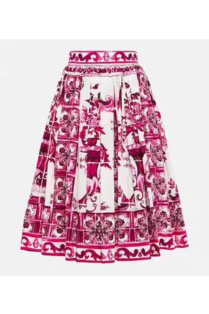 Dolce & Gabbana Naiset Printtihameet - Printed cotton poplin midi skirt