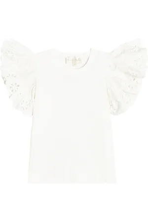 Petite Amalie Ruffled lace-trimmed cotton shirt
