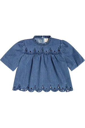 Petite Amalie Smocked cotton chambray shirt