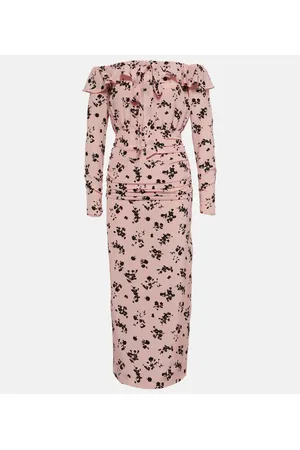 Alessandra Rich Floral off-shoulder silk midi dress