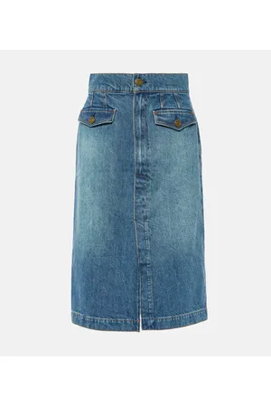 Frame The Vent Front high-rise denim midi skirt