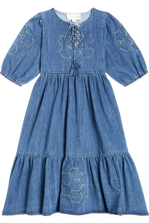 Petite Amalie Patchwork cotton chambray dress