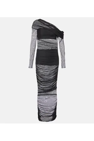 The Sei One-shoulder ruched mesh midi dress