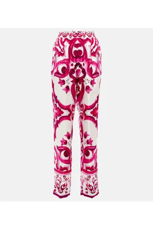 Dolce & Gabbana Printed silk twill straight pants