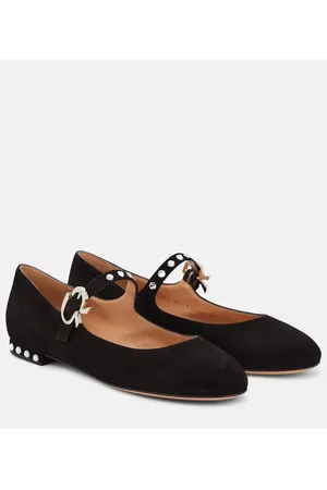 Gianvito Rossi Crystal Mary Ribbon suede ballet flats