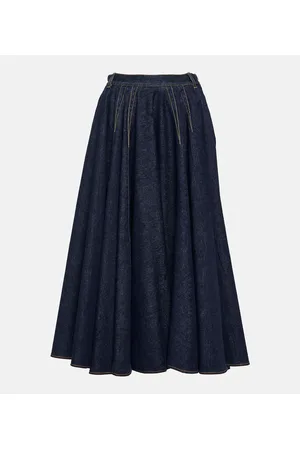 Alaïa AlaÃ¯a Pleated high-rise denim midi skirt