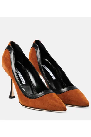 Manolo Blahnik Dalina 90 leather-trimmed suede pumps