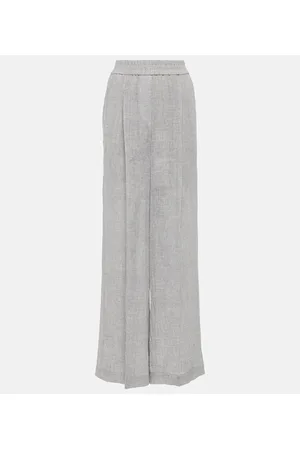 Brunello Cucinelli Low-rise linen-blend wide-leg sweatpants